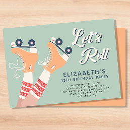 Girls Roller Skating Birthday Party Invitation