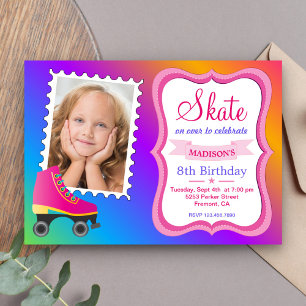 Girls Roller Skating Pink Skate Birthday Party Invitation