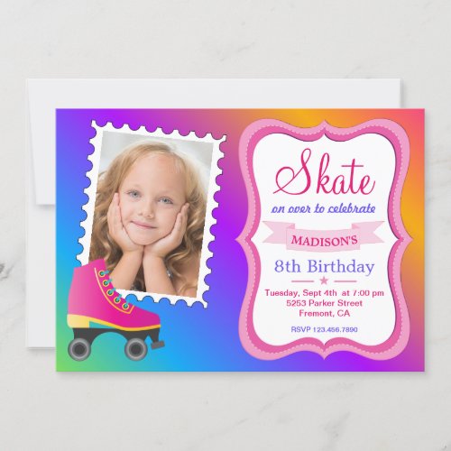 Girls Roller Skating Pink Skate Birthday Party Invitation