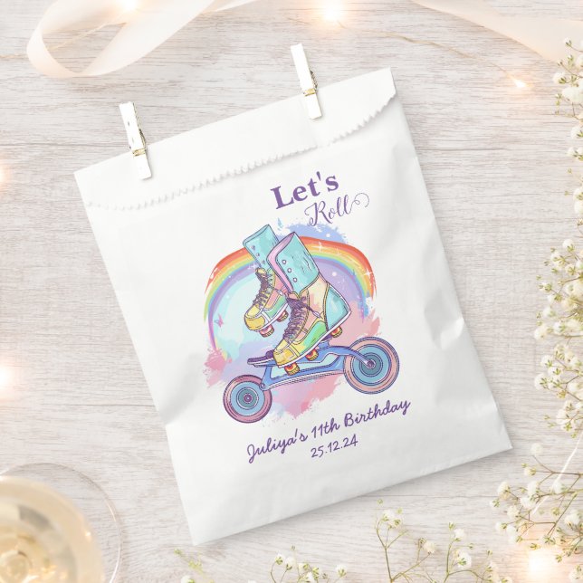  Girls Roller Skating purple Birthday  Favor Bag (Clipped)