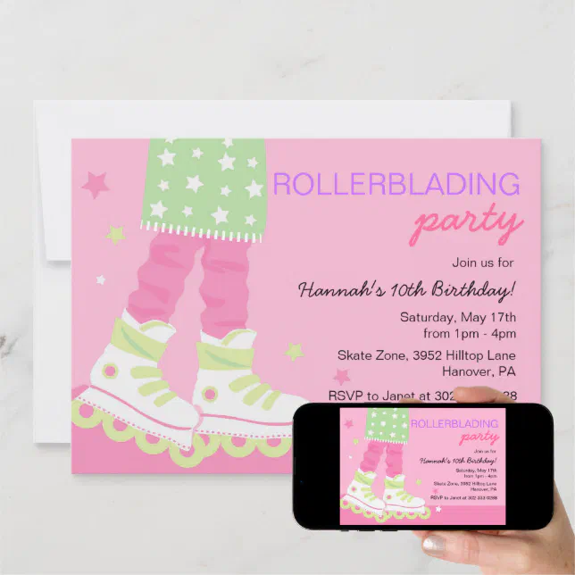 Girls Rollerblading Birthday Party Invitations Zazzle