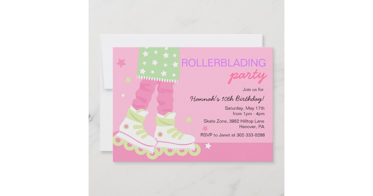 Girls Rollerblading Birthday Party Invitations Zazzle