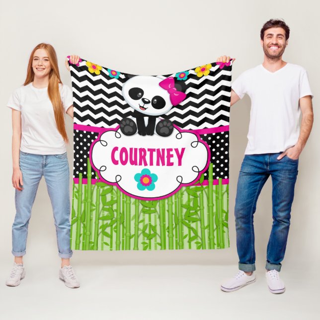 Girls Room Panda Bear Personalized Throw Blanket (In Situ)