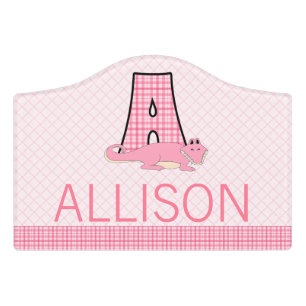 Girl's Room Pink Alligator Letter A with Name Door Sign