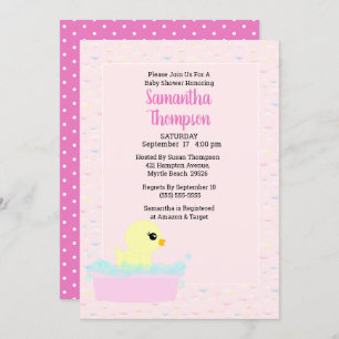 Girls Rubber Ducky Baby Shower Invitations