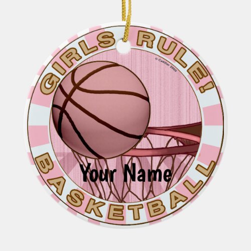 Girls Rule Basketball custom name Ceramic Ornament