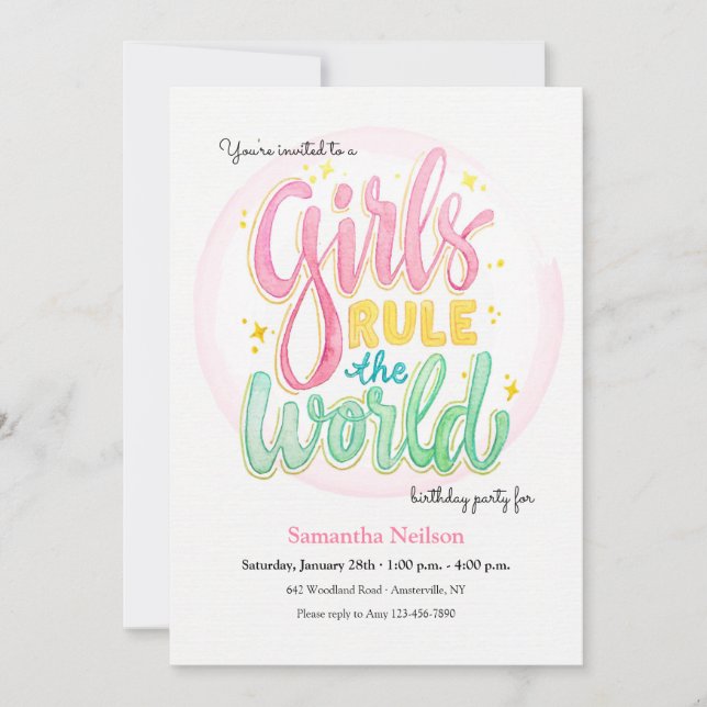 Girls Rule Birthday Party Invitation (Front)