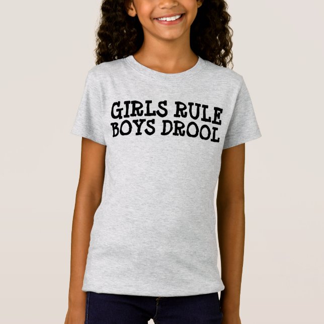 GIRLS RULE, BOYS DROOL, Funny T-shirts for Kids (Front)