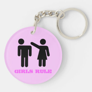 Girls Rule fun silhouette on pink Keychain