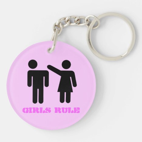 Girls Rule fun silhouette on pink Keychain