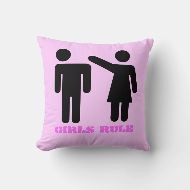 Girls Rule fun silhouette on pink Throw Pillow (Front)