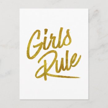 Girls Rule Gold Faux Foil Metallic Glitter Quote Postcard by SilverSpiral at Zazzle
