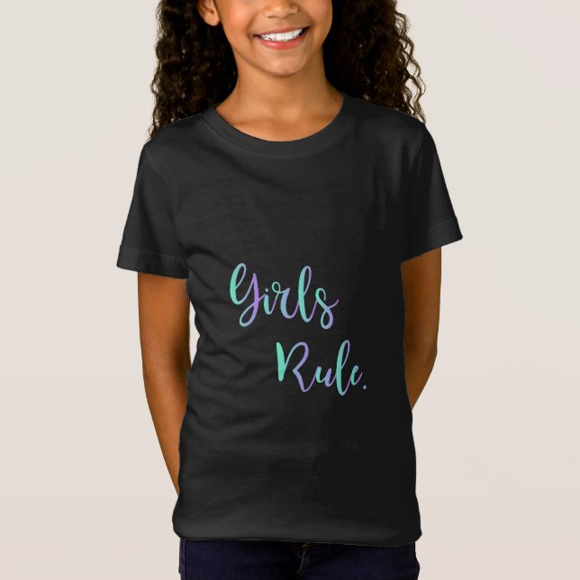 Girls Rule - Green Purple Text, Black Cool T-Shirt (Front)