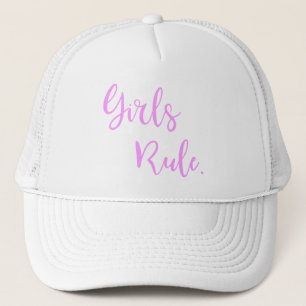 Girls Rule Inspirational Pink Text White Trucker Hat