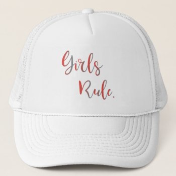 Girls Rule Inspirational Typography Cool Trucker Hat by ingeinc at Zazzle