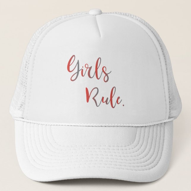 Girls Rule Inspirational Typography Cool Trucker Hat (Front)