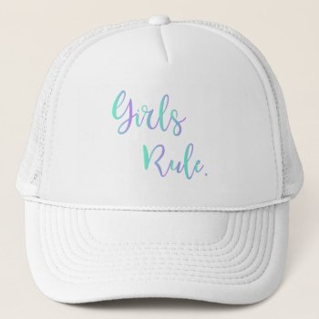 Girls Rule Inspirational Typography Cool Trucker Hat by ingeinc at Zazzle