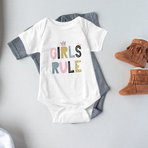 Girls Rule Scandinavian Word Art  Baby Bodysuit