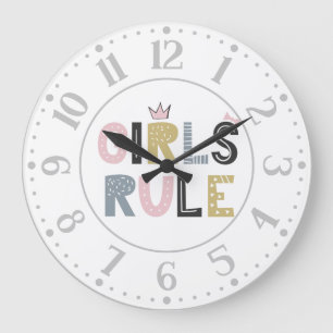 Girls Rule Scandinavian Word Art Large Clock
