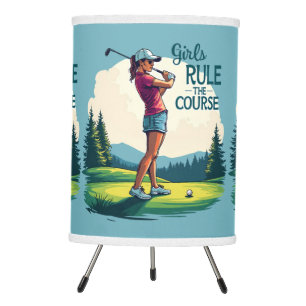 Girls Rule the Course Retro Golf Illustration Blue Tripod Lamp