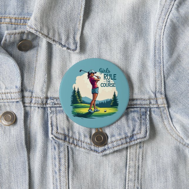 Girls Rule the Course Retro Golf Illustration Button (In Situ)