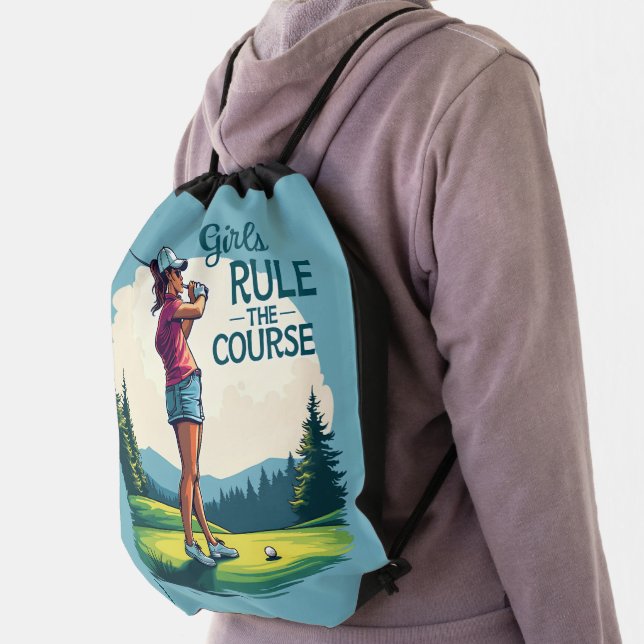 Girls Rule the Course Retro Golf Illustration Drawstring Bag (Insitu)
