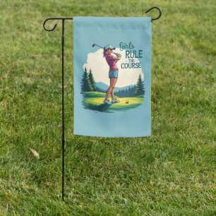 Girls Rule the Course Retro Golf Illustration Garden Flag
