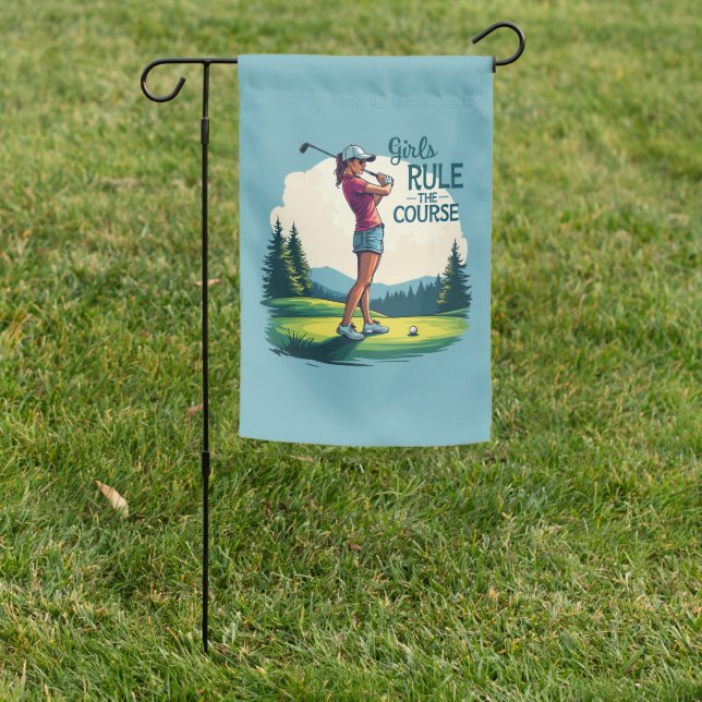 Girls Rule the Course Retro Golf Illustration Garden Flag (In SItu)