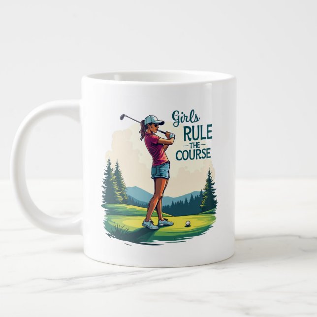 Girls Rule the Course Retro Golf Illustration Giant Coffee Mug (Left)