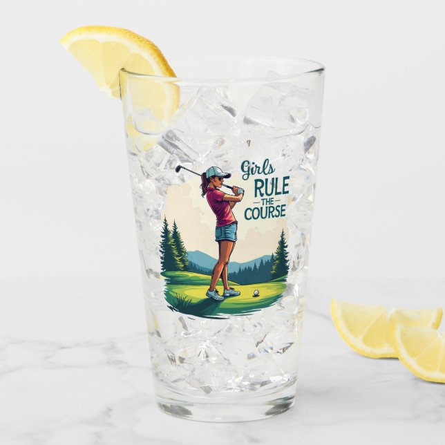 Girls Rule the Course Retro Golf Illustration Glass (Front Ice)