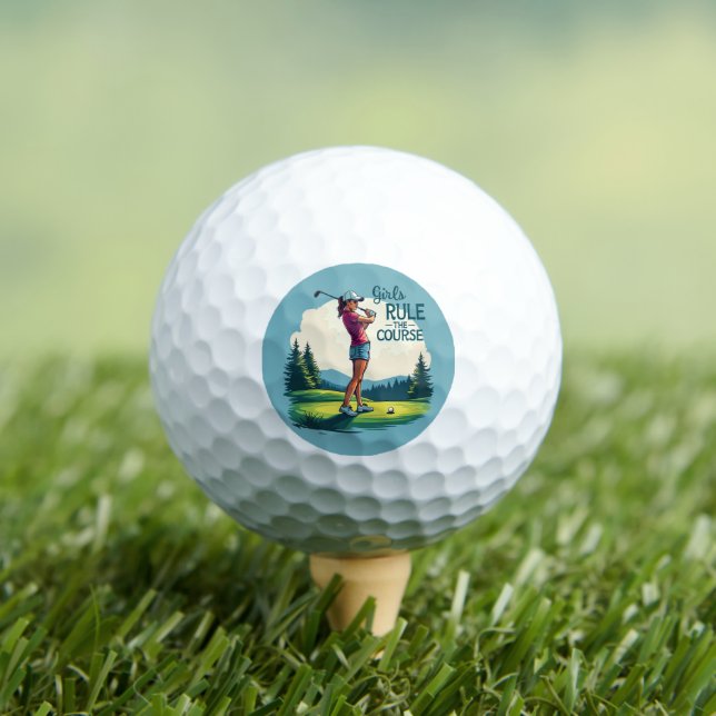 Girls Rule the Course Retro Golf Illustration Golf Balls (Insitu Tee)
