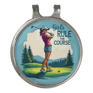 Girls Rule the Course Retro Golf Illustration Golf Hat Clip