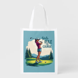Girls Rule the Course Retro Golf Illustration Grocery Bag