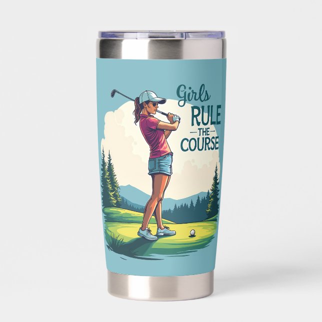 Girls Rule the Course Retro Golf Illustration Insulated Tumbler (Front)