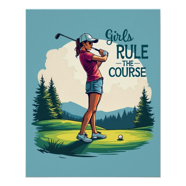Girls Rule the Course Retro Golf Illustration Poster (Front)