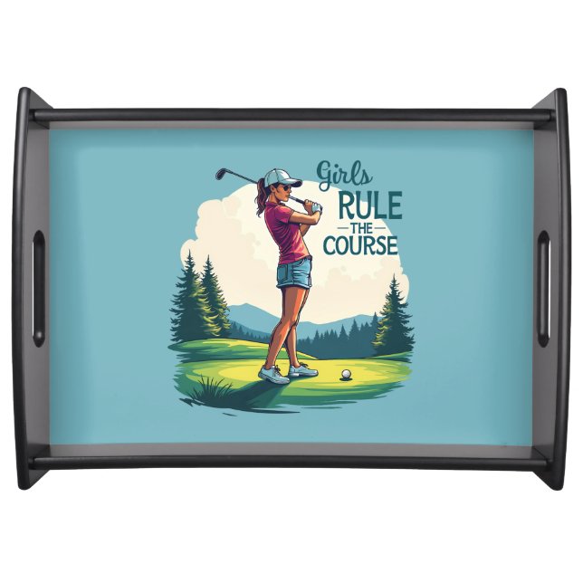 Girls Rule the Course Retro Golf Illustration Serving Tray (Front)