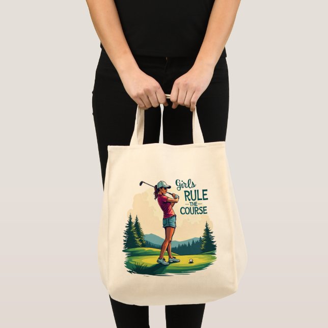 Girls Rule the Course Retro Golf Illustration Tote Bag (Front (Product))