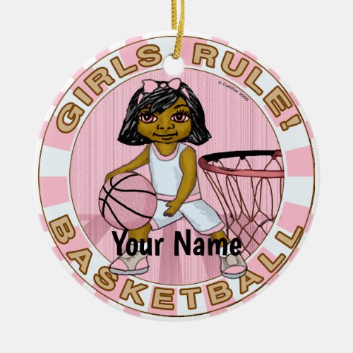 Girls Rules Basketball custom name Ceramic Ornament