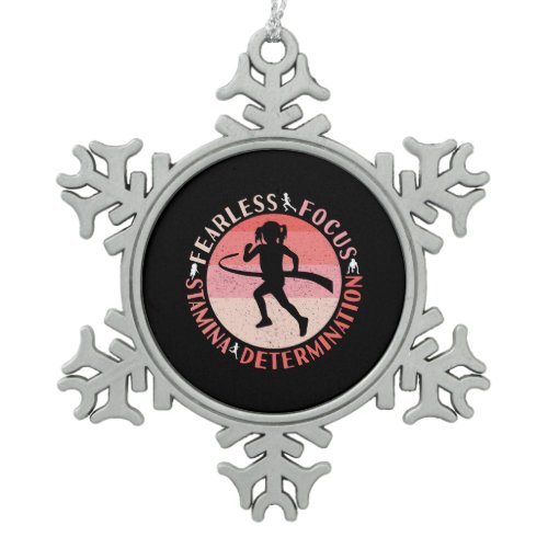 Girls Running Mindset - Focus Fearless Runner Snowflake Pewter Christmas Ornament