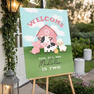 Girls Rustic Farm Animal 2nd Birthday Welcome Foam Board