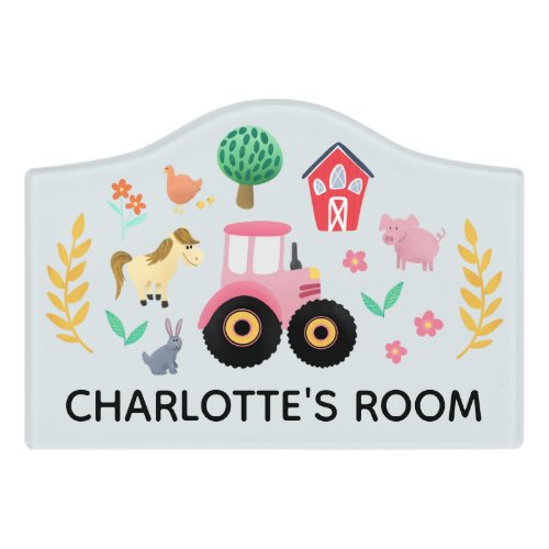  Girls Rustic Farm Animals  Pink Tractor Kids Door Sign