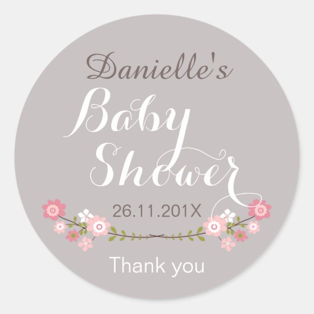 Girls Rustic Floral Baby Shower Favor Sticker (Front)