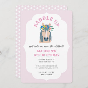 Girls Saddle Up Pink Pony Horse Birthday Invitation