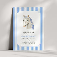 Girls Saddle Up Preppy Pony Horse Blue Birthday 