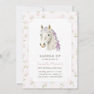 Girls Saddle Up Preppy Pony Horse Pink Birthday  Invitation