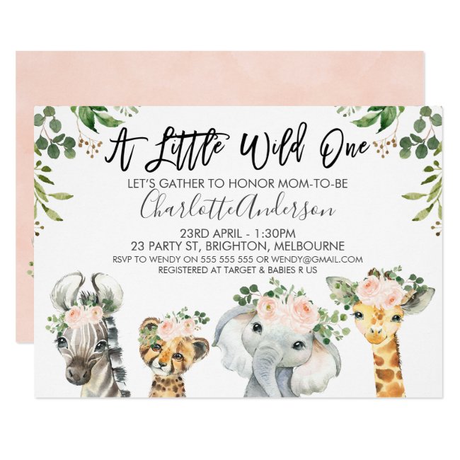Girls Safari Animals Baby Shower Invitation