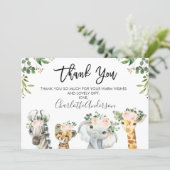 Girls Safari Animals Baby Shower Thank You Card (Standing Front)