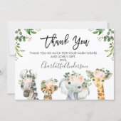 Girls Safari Animals Baby Shower Thank You Card (Front)