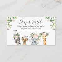 Girls Safari Animals Diaper Raffle Card Insert