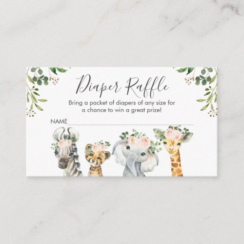 Girls Safari Animals  Diaper Raffle Card Insert